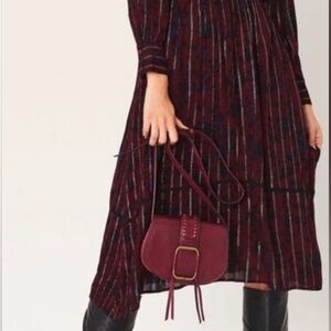 ba&sh Burgundy and Navy Long Sleeve Dress